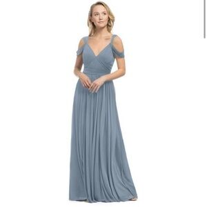 Azazie NWT Stretch-Mesh "Calla" Dusty Blue Bridesmaid Prom Dress Size A2